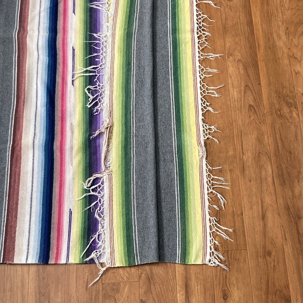 Vintage Serape Saltillo blanket Colorful textile Fringed Southwestern wool - Picture 7 of 13